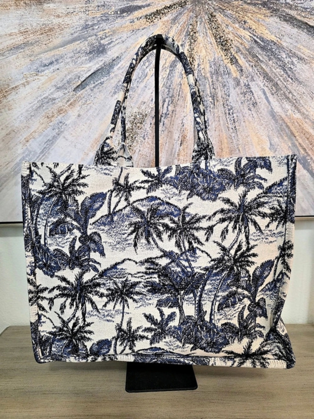 H&M Tropical Print Tote in Blue & White NWT